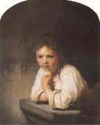 REMBRANDT Harmenszoon van Rijn A Young Girl Leaning on a Window Sill oil painting on canvas